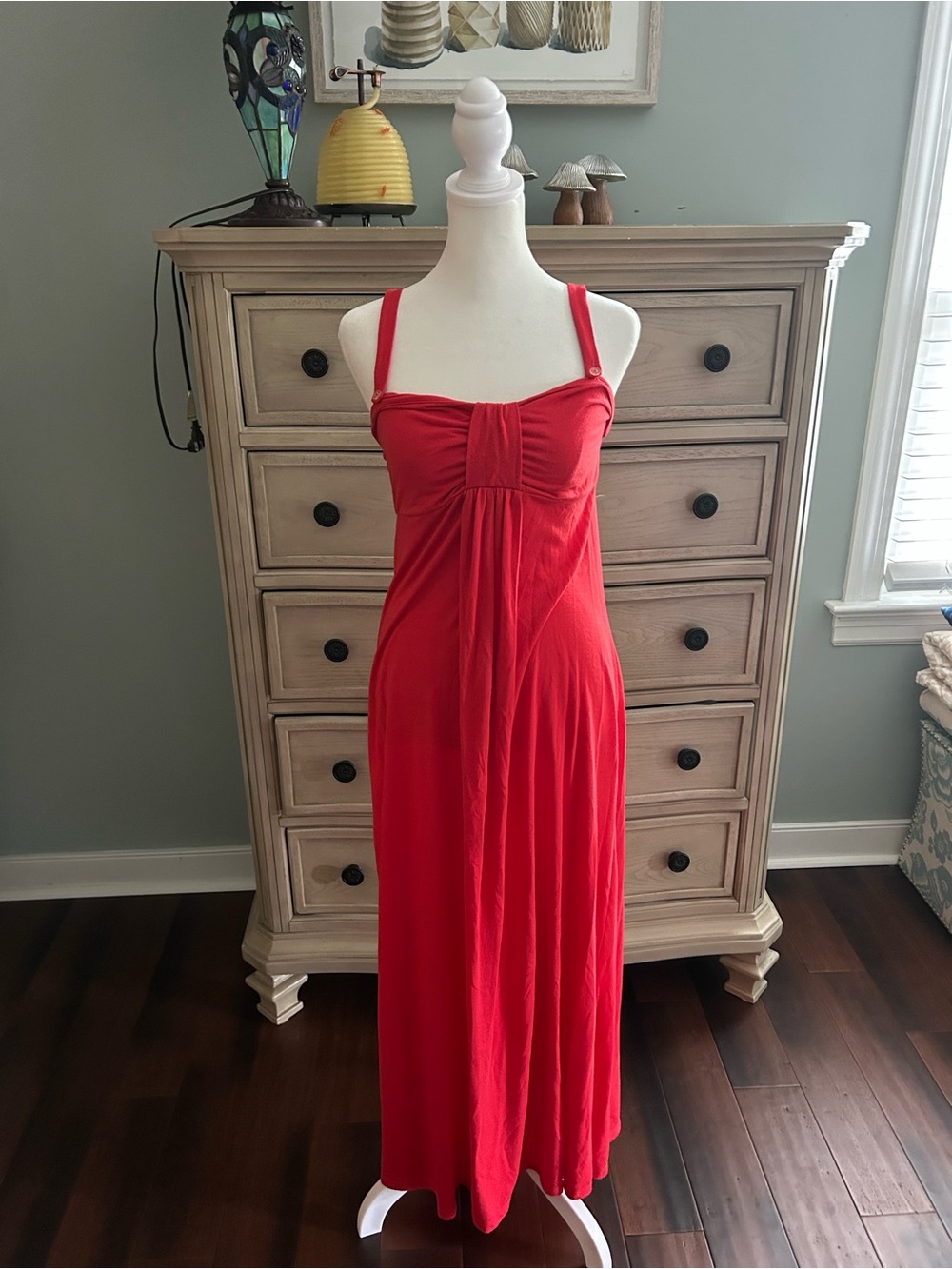 Miss Tina Bright Red Sleeveless Dress with Adjustable Straps